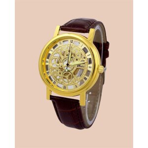 Unique Gold Dial Leather Analog Watch for Men
