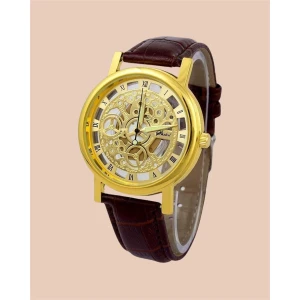 Unique Gold Dial Leather Analog Watch for Men