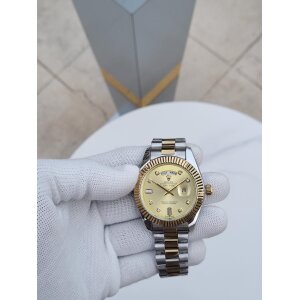 Rolex Day Date Watch Two Tone Diamond Gold Dial For Men (SW8631)