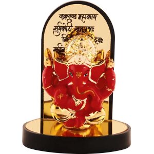 Gold Plate Ganesh Ji Idol Statue Decorative Showpiece - 3.25 cm (Polyresin, Multicolor)