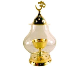 Brass Akhand Diya with Borosilicate Glass for Puja Home Temple Oil Lamp Tea Holder