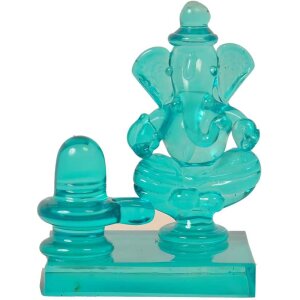 Crystal Ganesh with Shivling for Pooja Mandir Divine Blessings Showpiece - 6.5 cm  (Crystal, Green)