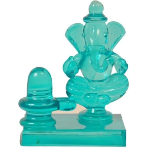 Crystal Ganesh with Shivling for Pooja Mandir Divine Blessings Showpiece - 6.5 cm  (Crystal, Green)