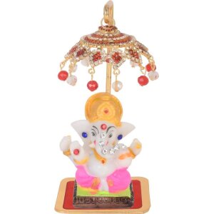 Chatri Aasan Ganesh Idols Decorative Showpiece - 6 cm (Polyresin, Gold)