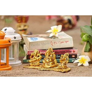 Design Gold Plated Lakshmi Ganesh Saraswati Idol with Deepak Showpiece