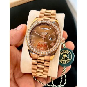 Rolex Oyster Day Date Watch Perpactual Diamond Brown For Men (SW8650)