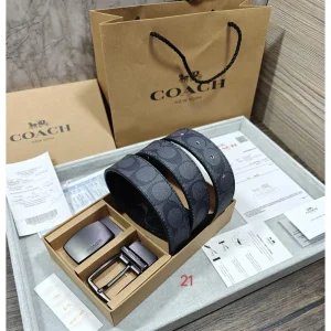 Coach Double Buckle Belt Combo With Og box Carry bag For Men (SUP3311)