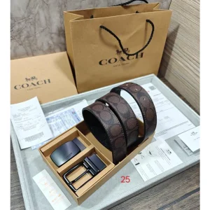 Coach Double Buckle Belt Combo With Og box Carry bag For Men (SUP3313)