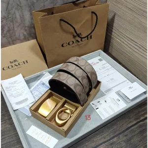 Coach Double Buckle Belt Combo With Og box Carry bag For Men (SUP3314)