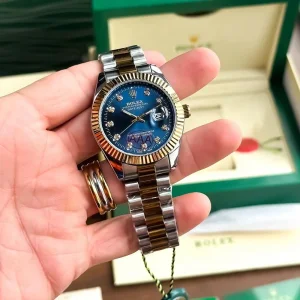 Rolex Watch Date Gold-TT-Blue For Men (SUP4015)