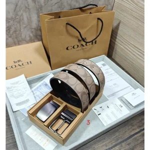 Coach Double Buckle Belt Combo With Og box Carry bag For Men (SUP3315)