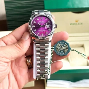Rolex Watch Date Silver-Purple For Men (SUP4016)