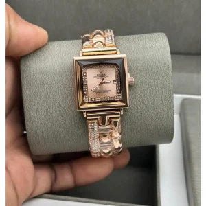 Rolex Watch Curved Dial Date Only Diamond Rosegold For Women (SUP4365)