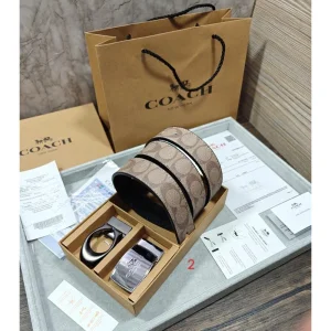 Coach Double Buckle Belt Combo With Og box Carry bag For Men (SUP3316)