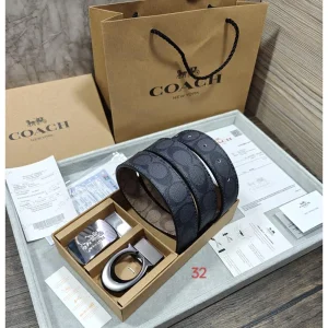 Coach Double Buckle Belt Combo With Og box Carry bag For Men (SUP3317)
