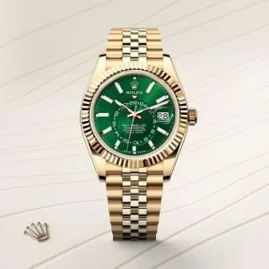 Rolex Sky Dwell Watch Store Article Full Gold Green Dial Jubilee Belt For Men (SUP3023)