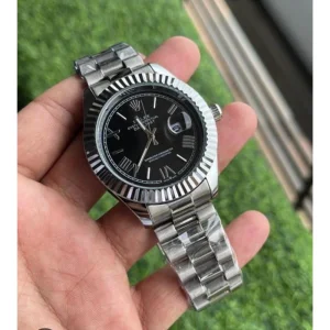 Rolex Oyster Watch Perpetual Roman Full Black Silver Stainless Steel For Men (SUP2962)