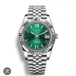 Rolex Oyster Watch Perpetual Roman Silver Green Stainless Steel For Men (SUP2965)