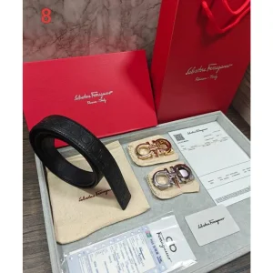 Salvatore Ferragamo Double Buckle Belt Combo With Og box Carry bag For Men (SUP3309)