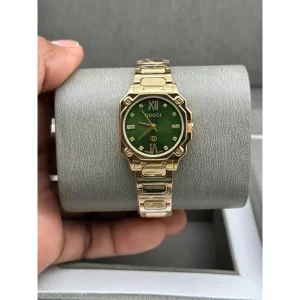 Gucci Watch Diamond Gold-Green For Women (SUP3897)