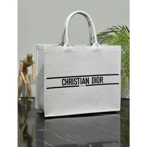 Christian Dior Tote Bag White Zipper Premium Leather Emboss For Women (LAB217)