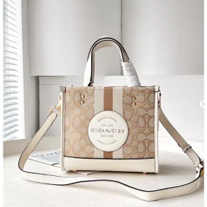 Coach Dempsey Handbag Tote 22 In Signature Jacquard With Stripe For Women (LAB218)