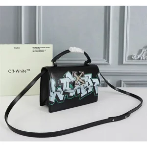 Off-White Shoulder Bag Leather Hand Held Black Graffity Jitney 1.4 For Women (LAB258)
